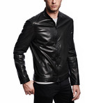Perforated Leather Bomber Jacket // Black (S)