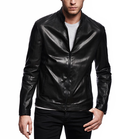 Perforated Leather Bomber Jacket // Black (S)
