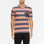 Broadcast Short Sleeve Pocket Shirt // Hazy Rose + Blue Stripe (S)