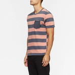 Broadcast Short Sleeve Pocket Shirt // Hazy Rose + Blue Stripe (S)