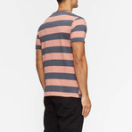 Broadcast Short Sleeve Pocket Shirt // Hazy Rose + Blue Stripe (S)