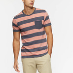 Broadcast Short Sleeve Pocket Shirt // Hazy Rose + Blue Stripe (S)