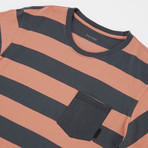 Broadcast Short Sleeve Pocket Shirt // Hazy Rose + Blue Stripe (S)