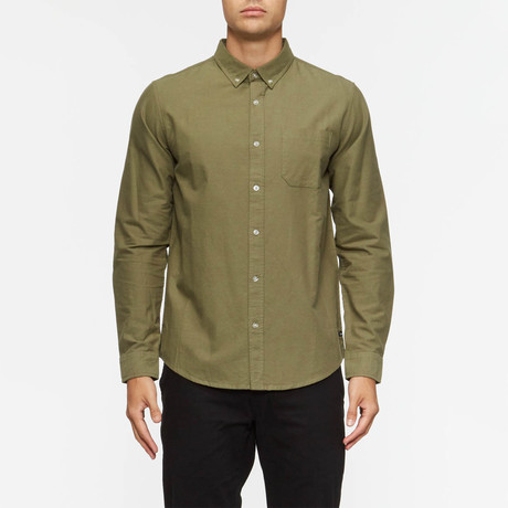 Uncle Long Sleeve Oxford Button Down Shirt // Olive Green (S)