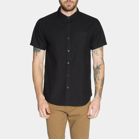 Uncle Short Sleeve Oxford Button Down Shirt // Black (S)