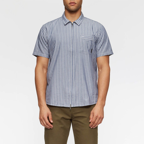 Rollins Short Sleeve Zip Front Shirt // True Blue + White Stripe (S)