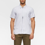 Rollins Short Sleeve Zip Front Shirt // Black + White Stripe (M)