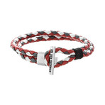 Double Layer Leather Toggle Bracelet // Gray + White + Red