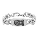 Owl Design ID Plate Curb Chain Bracelet // Silver Tone