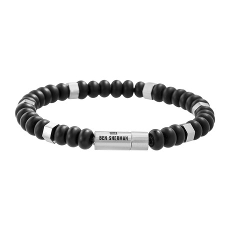 Tone Beaded Hexagonal Nut Spacer Stretch Bracelet // Black