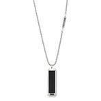 Leather Dog Tag Box Chain Necklace // Black