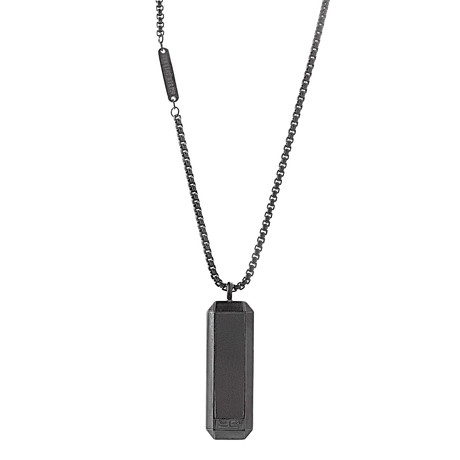 Leather Dog Tag Box Chain Necklace in IP // Black