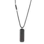Leather Dog Tag Box Chain Necklace in IP // Black