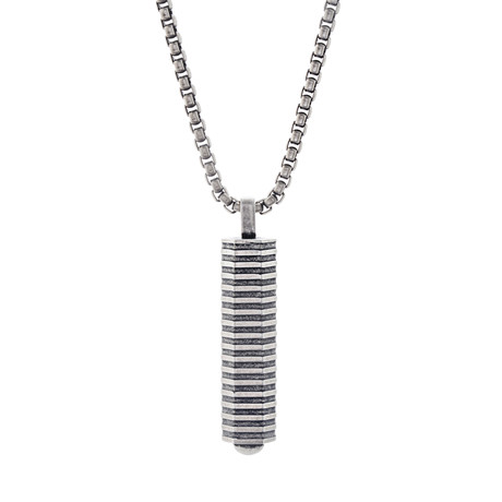 Oxidized Geo Bar Pendant Rolo Box Chain Necklace // Silver Tone