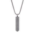 Oxidized Geo Bar Pendant Rolo Box Chain Necklace // Silver Tone