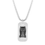Owl Dogtag Box Chain Necklace // Silver Tone