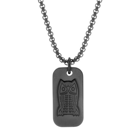 Owl Dogtag Box Chain Necklace in IP // Black