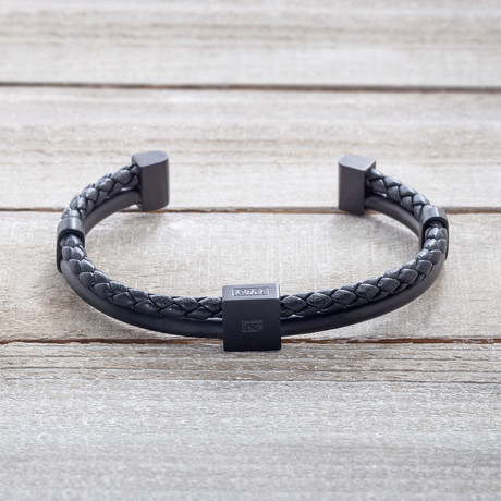 IP Braided Leather Cuff Bracelet // Black