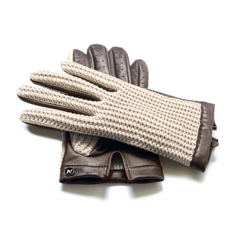 Crochet Gloves // Beige + Brown (S)