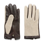 Crochet Gloves // Beige + Brown (L)