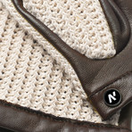 Crochet Gloves // Beige + Brown (L)