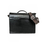 Coarse Leather Messenger Bag // Black + Antique Brown