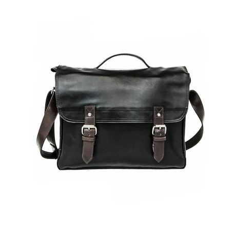 Coarse Leather Messenger Bag // Black + Antique Brown