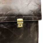 Compact Distressed Leather Briefcase 2.0 Long // Dark Brown