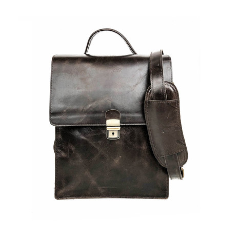 Compact Distressed Leather Briefcase 2.0 Long // Dark Brown