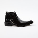 Pointy Toe Leather Boots With Studded Strap- // Black (US: 6.5)