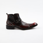 Leather Boots With Pointed Arrow Buckle // Burgundy (US: 8)