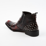 Leather Boots With Pointed Arrow Buckle // Burgundy (US: 6.5)