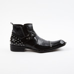 Leather Boots With Pointed Arrow Buckle // Black (US: 6.5)