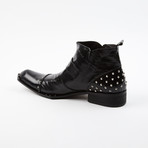 Leather Boots With Pointed Arrow Buckle // Black (US: 6.5)