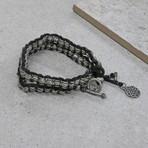 Barrel Beaded + Leather Wrap Bracelet // Silver Ox + Black