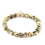 Dalmatian Jasper Elastic Beaded Bracelet // Silver Ox + Black