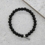 Onyx Elastic Beaded Bracelet // Silver Ox + Black