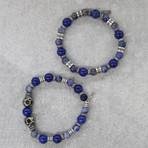 Skull Sodalite Beaded Bracelet // Blue + Silver Ox