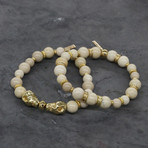 Beaded Skull Bracelet Set // Gold + White