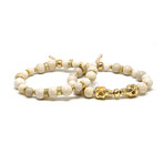 Beaded Skull Bracelet Set // Gold + White