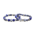 Sodalite + Blue Elastic Bracelet Set // Oxidized Silver
