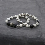 Dalmatian Jade Beaded Bracelet Set // Silver Ox