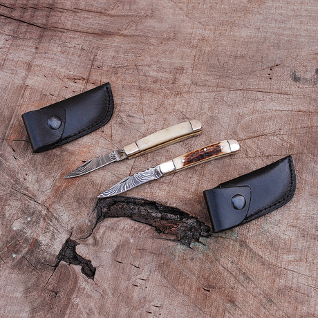 Damascus Mini Trapper Knife Set(02 Pieces Set)
