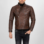 Asymmetrical Zip-Up Leather Jacket // Chestnut (L)