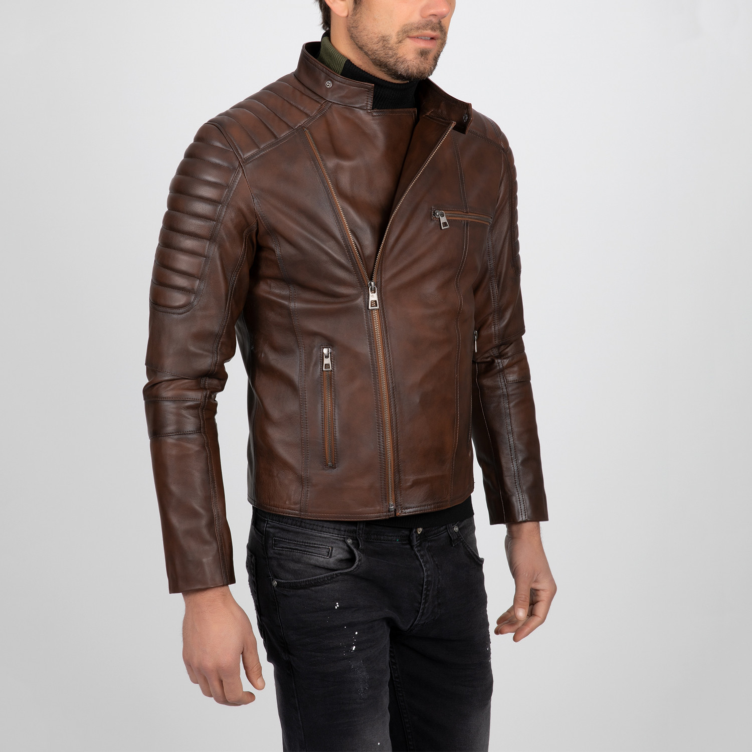 Zip up leather jacket