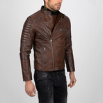 Asymmetrical Zip-Up Leather Jacket // Chestnut (3XL)