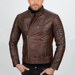 Asymmetrical Zip-Up Leather Jacket // Chestnut (2XL)