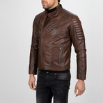 Asymmetrical Zip-Up Leather Jacket // Chestnut (3XL)