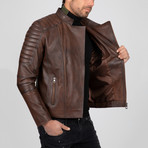 Asymmetrical Zip-Up Leather Jacket // Chestnut (XL)