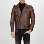 Multi-Detailed Leather Jacket // Chestnut (XL)